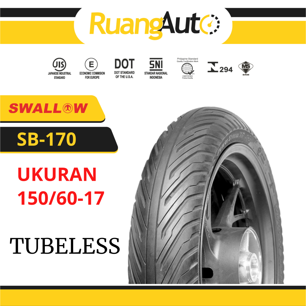 BAN MOTOR SWALLOW  SB-170 POWER STORM XP RING 17 UKURAN | 150/60 | 150/60-17 | TUBLES TUBELESS