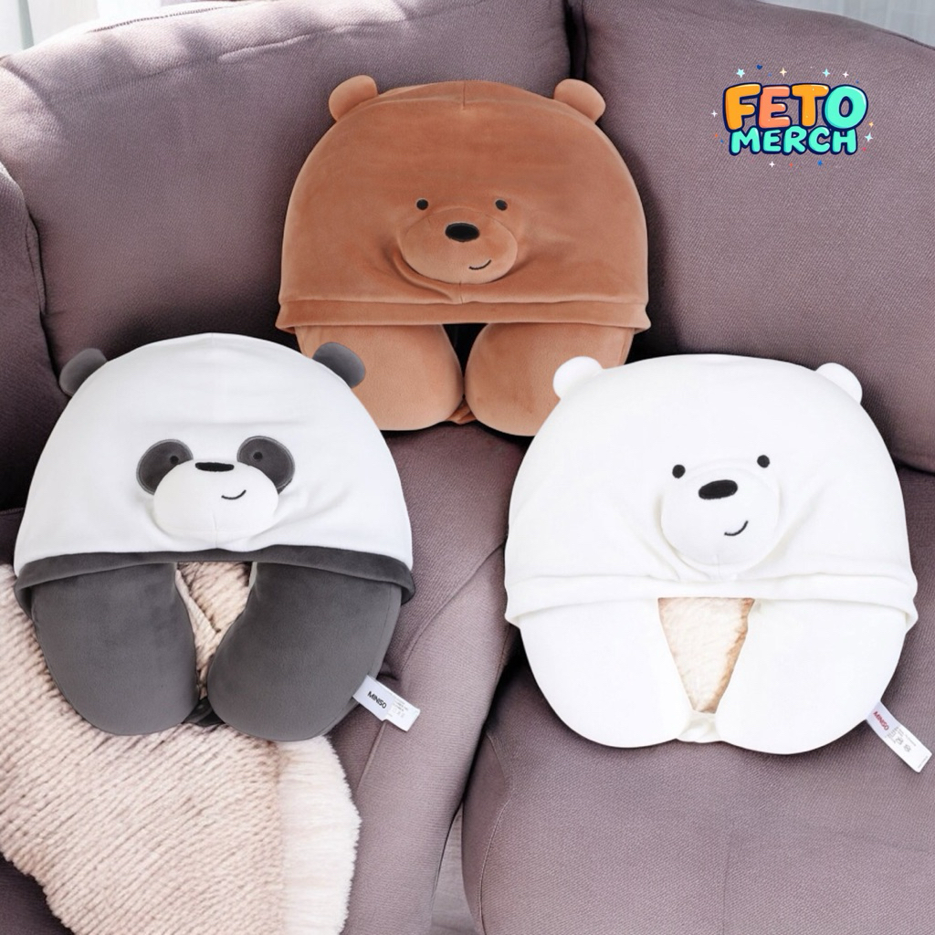 MINISO WE BARE BEARS UPILLOW WITH HOODIE NECK PILLOW BANTAL LEHER WBB