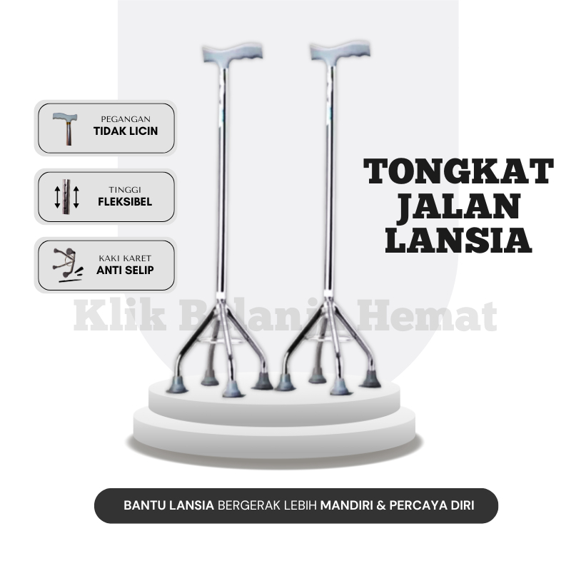 Tongkat Jalan Stainless Kaki 3/Tongkat Jalan Orang Tua/Tongkat Jalan dengan ring