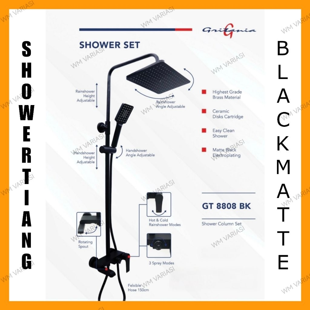 Shower Tiang Shower Column Mandi Gritania Panas Dingin Hitam Kotak Shower Set