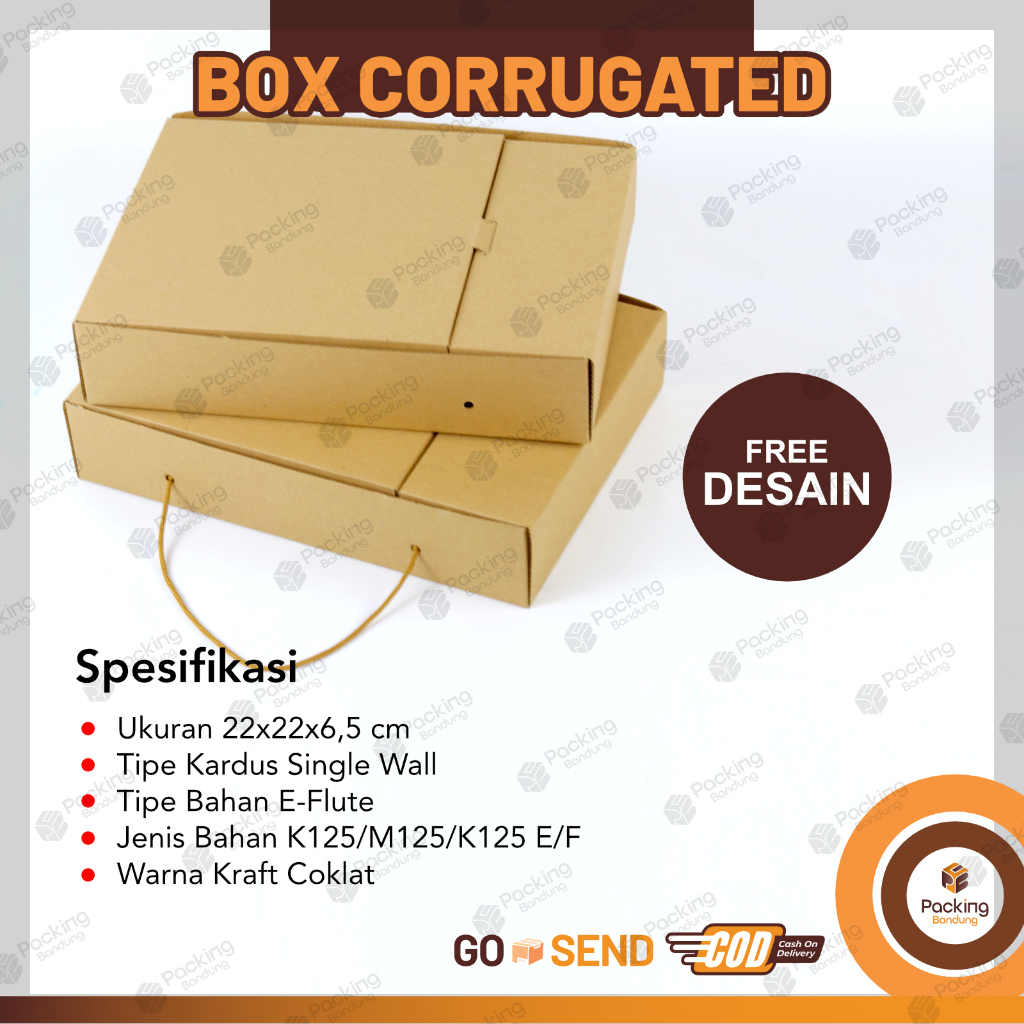 Box Catering 22x22x6.5 CM Sekat | Dus Nasi Sekat Kuncian Samping | Kardus Corrugated Sekat Tanpa / D