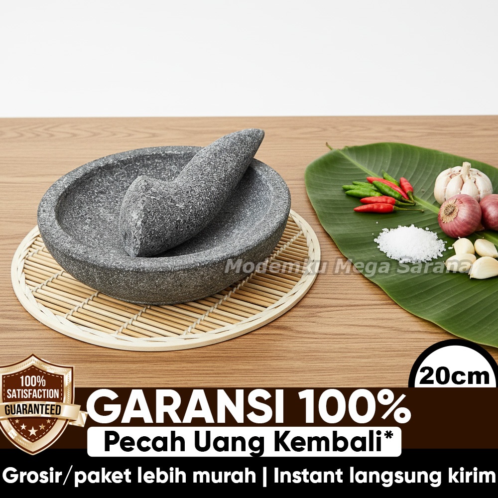 Cobek Batu Lereng Merapi Asli | Cowek Diameter 20 cm – Tersedia Dengan & Tanpa Munthu | Gerabahku Jo