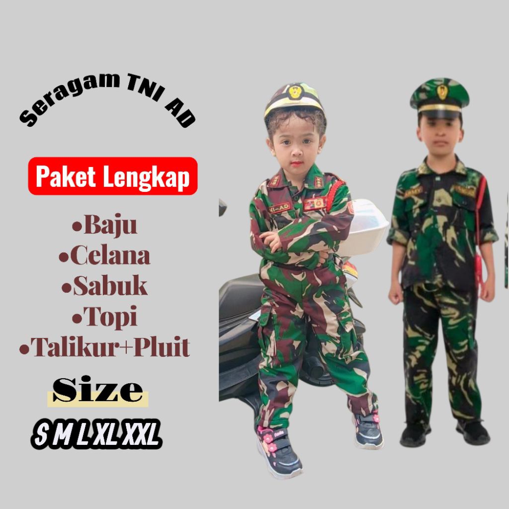 Baju Seragam TNI Angkatan Darat Anak Laki Laki Dan Perempuan/Baju TNI Anak Perempuan/Baju Seragam TN
