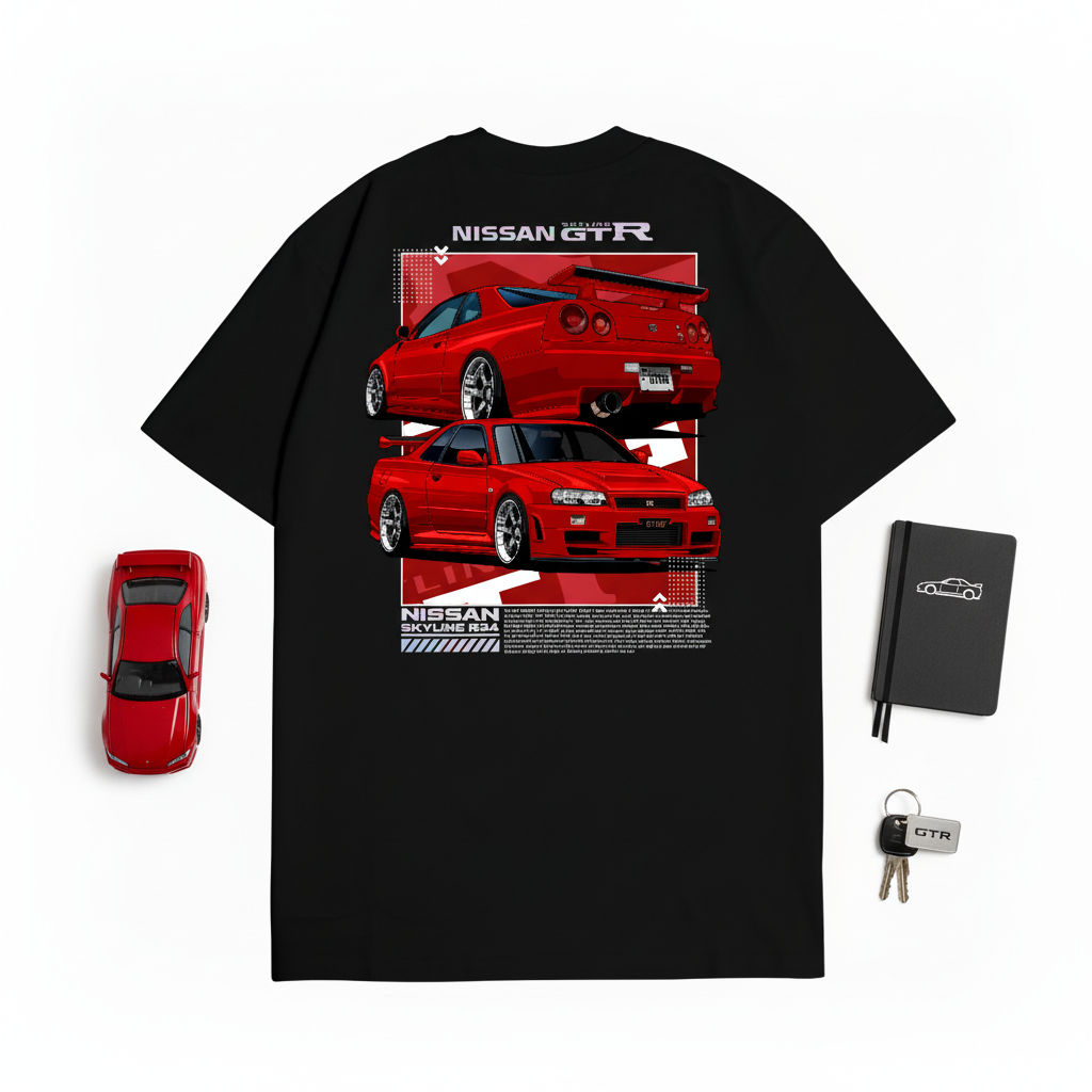 KARIMAKE Kaos Baju T Shirt Distro Unisex Gambar Mobil NISSAN SKYLINE R34 JDM Hologram