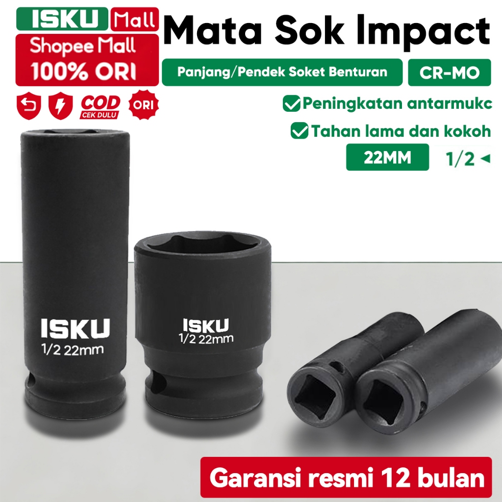 ISKU mata shock 22+22 Pendek Mata Socket Dan Mata Shock Panjang impact Socket Extention 1/2 / Kunci 
