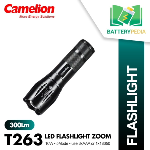 Camelion LED Flashlight XML-T6 10W 300lumen T263 | Senter LED T6 ZOOM