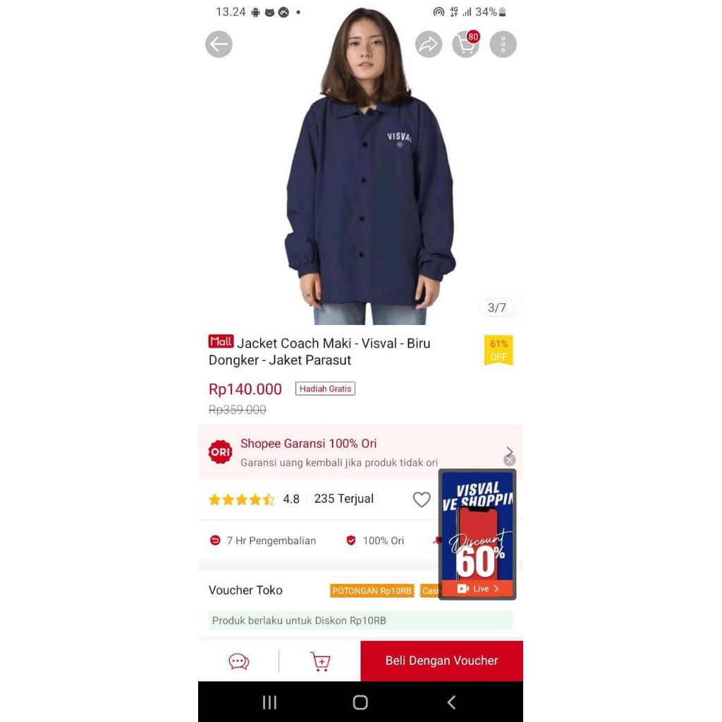 Jaket parasut visval New Warna navy