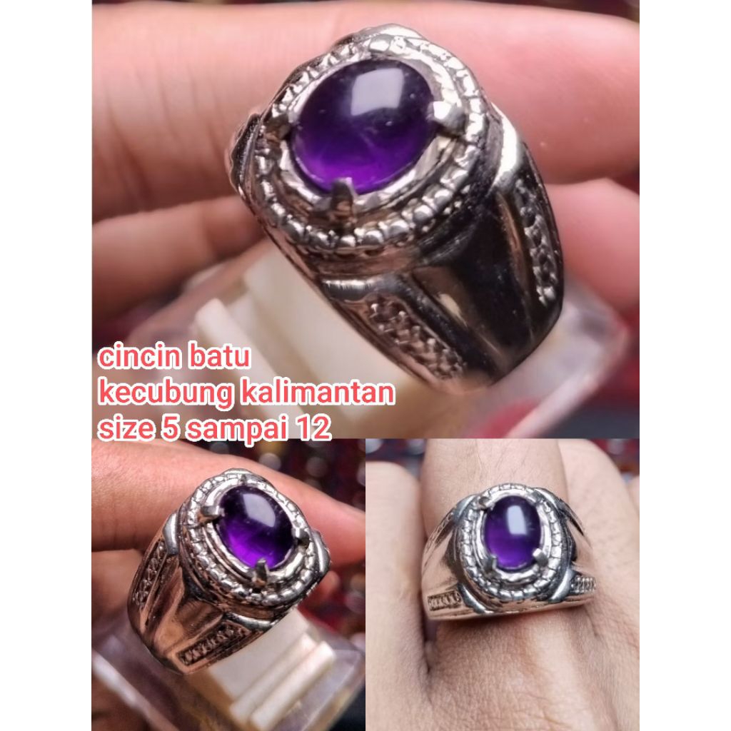 cincin batu kecubung kalimantan ring Alpaka mewah