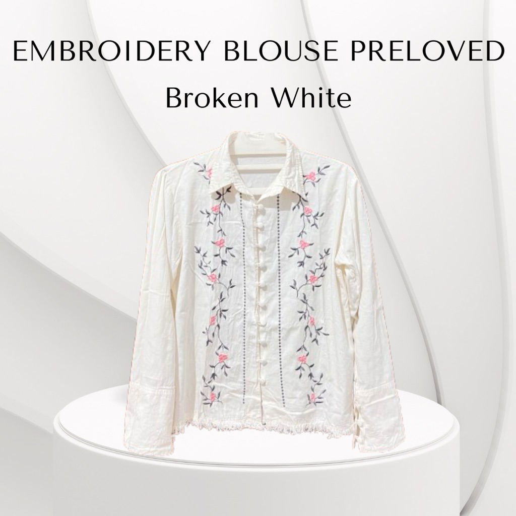 Wearluf Embroidery Blouse / Blus Bordir / Kemeja Bordir Vintage / Army / Hijau Botol Preloved