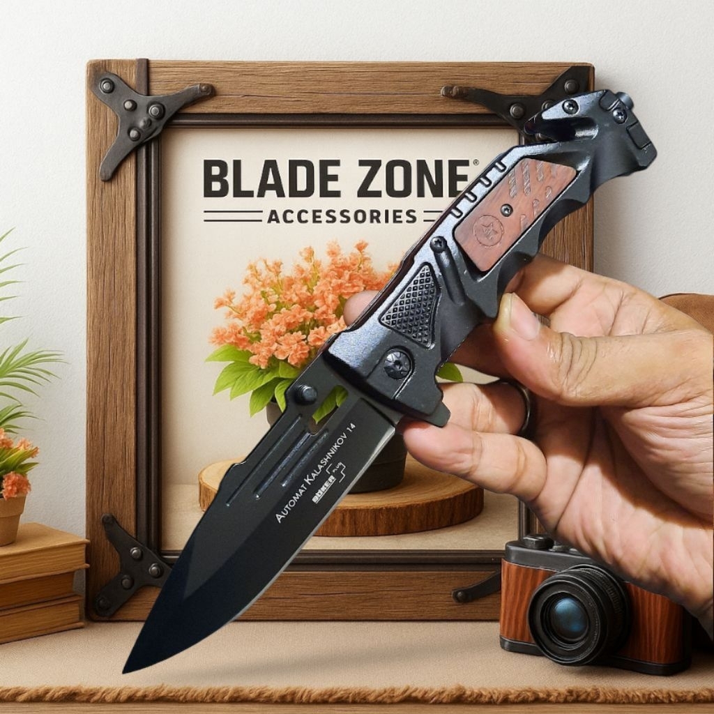 Pisau Survival Lipat Automat Kalasnicov Titanium Solid Steel / Pisau Tactical / Survival