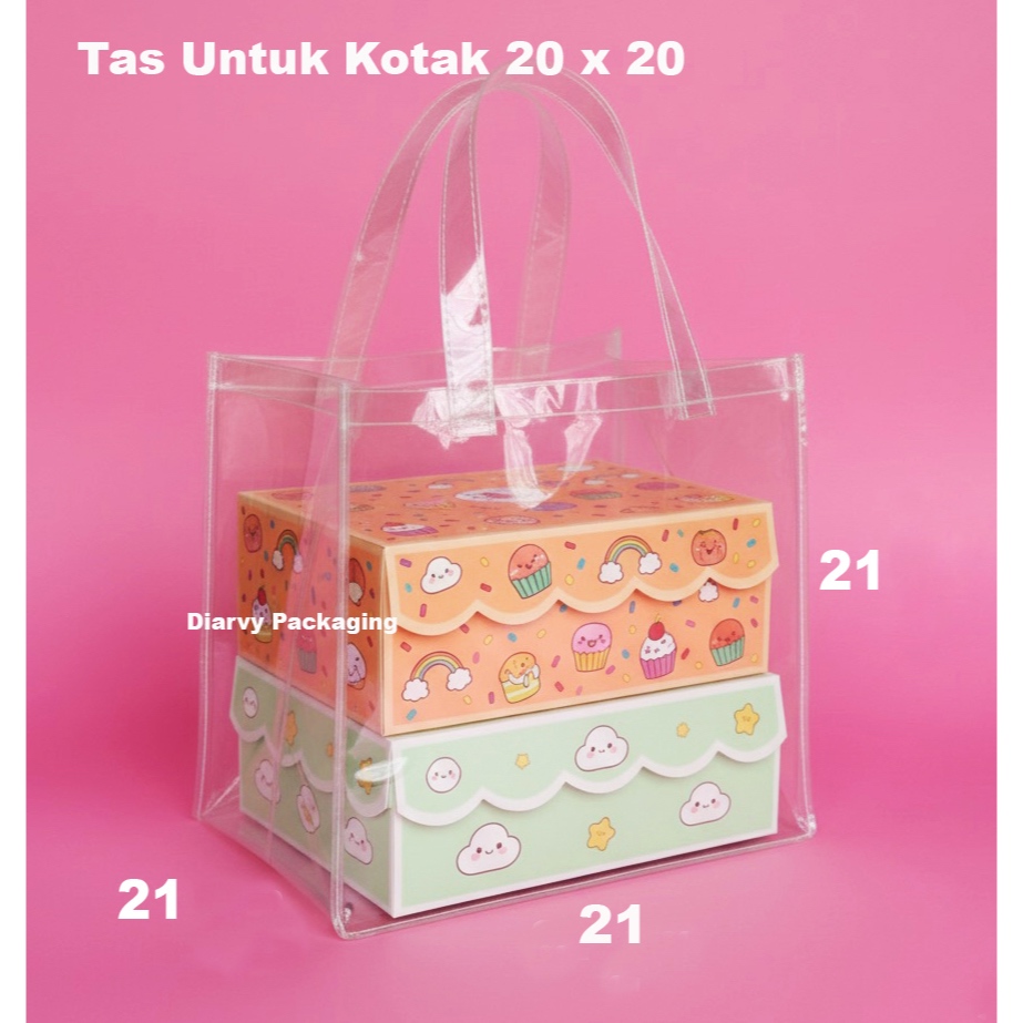 TAS MIKA BENING 21x21 | Tas mika TRANSPARAN kotak nasi | Goodie bag Hampers ultah | Tas box kue