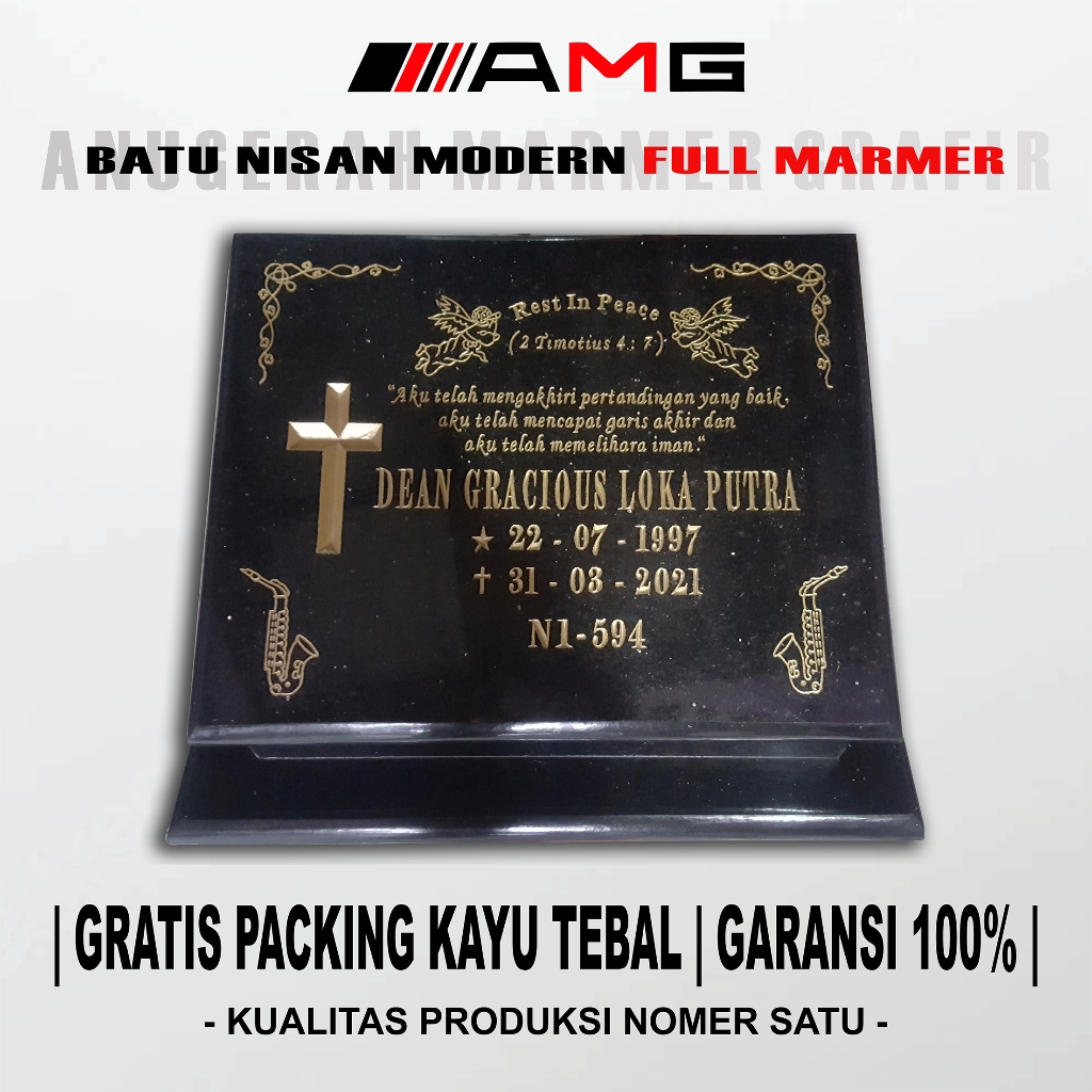 Batu Nisan Ful Granit Marmer Islam dan Kristen Ukuran 40x50cm Bahan Tebal 2cm Ukiran Rapih Permanen
