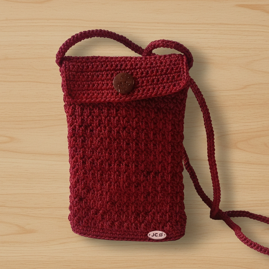 Tas HP Rajut Wanita Selempang Polos Merah Maroon