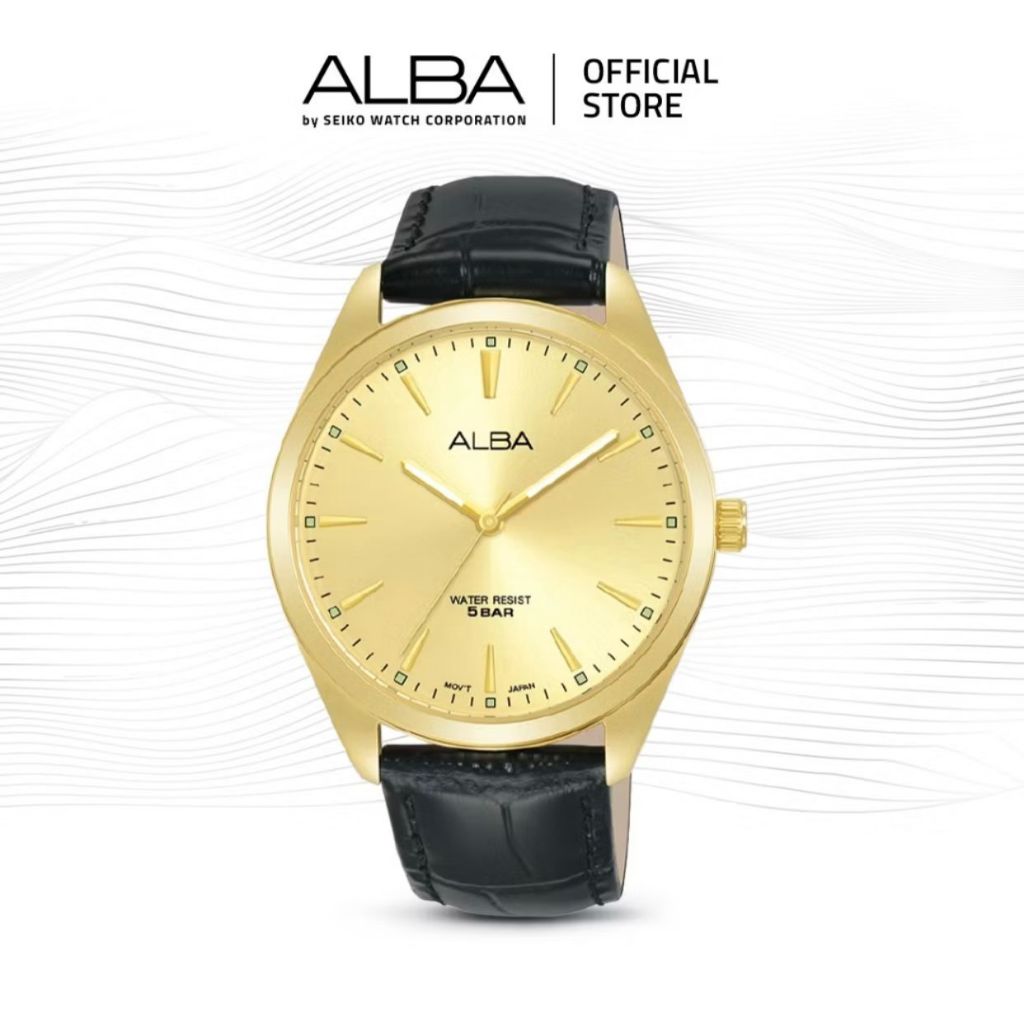 Alba Jam Tangan Pria Gold Dial Leather Strap || Alba ARX122 Quartz Watch Gold Black Leather