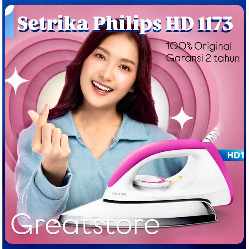 SETRIKA PHILIPS DRY IRON 1173 PINK / Setrika philips HD 1173 original