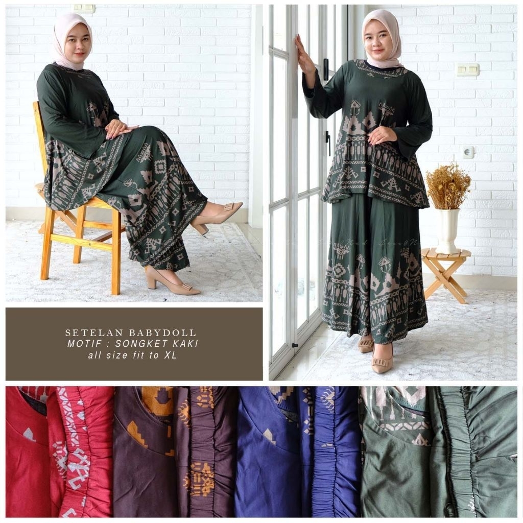 Setelan Kulot Baby doll Motif Etnik Denim Calvin Jeans