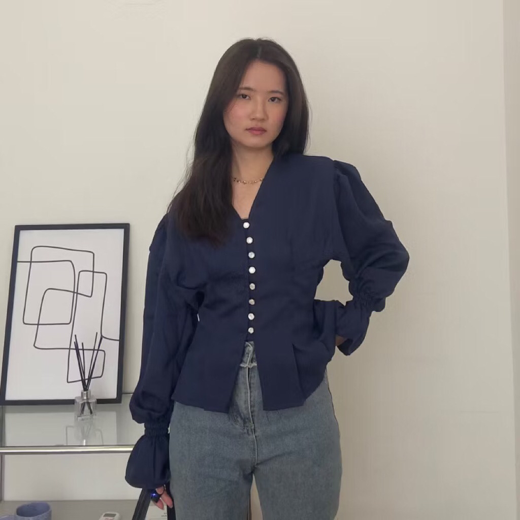 Bora Top / Blouse Wanita Korea / Atasan Kantor Wanita Kasual / Blouse Elegan Korea / Blouse Hijab Fr