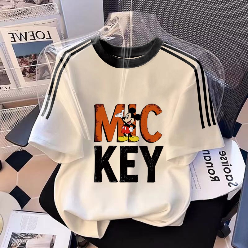 XZHAINV Kaos lengan pendek wanita Korea dengan cetakan Mickey Mouse yang lucu/pakaian wanita lengan 