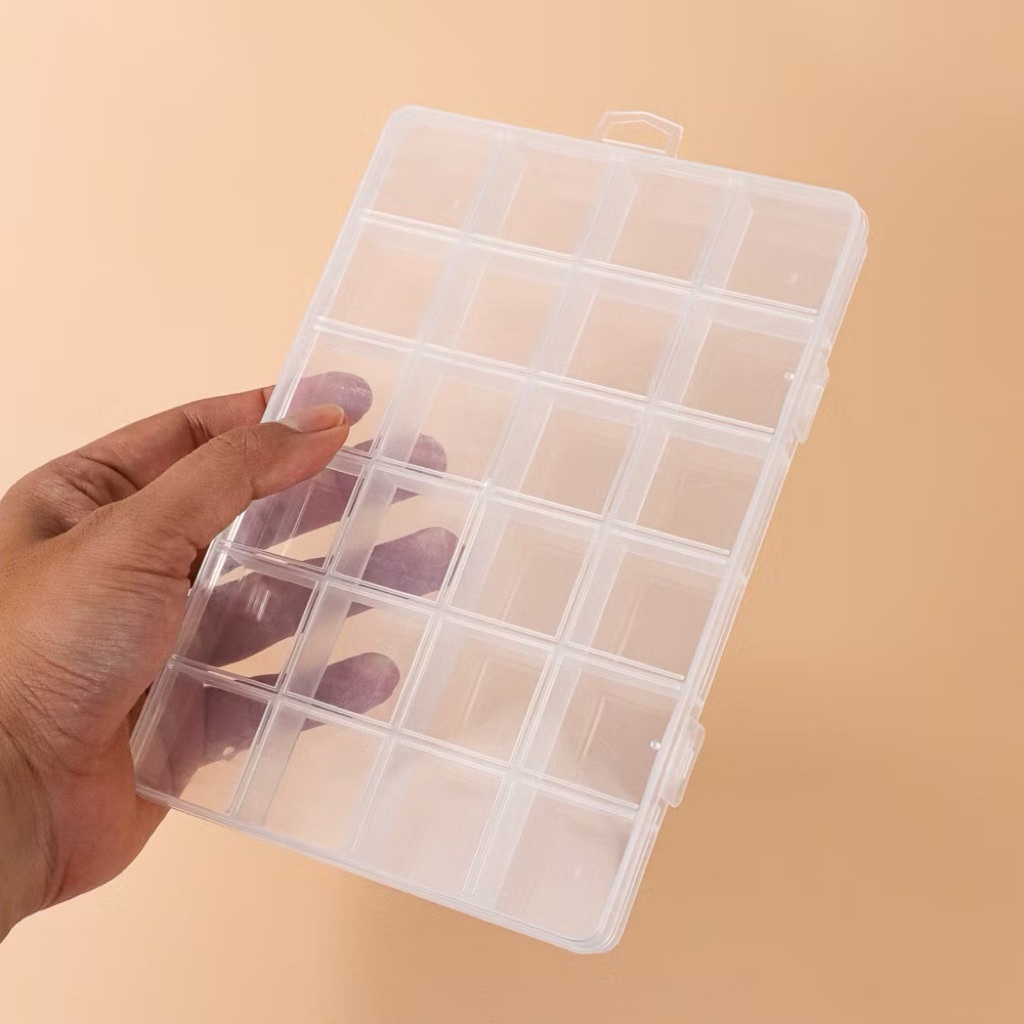 GRID BOX 24 SLOT PERMANEN SEKAT KOTAK PERHIASAN MONTE MANIK MOTE GLASS BEADS | Kotak manik 24 sekat 