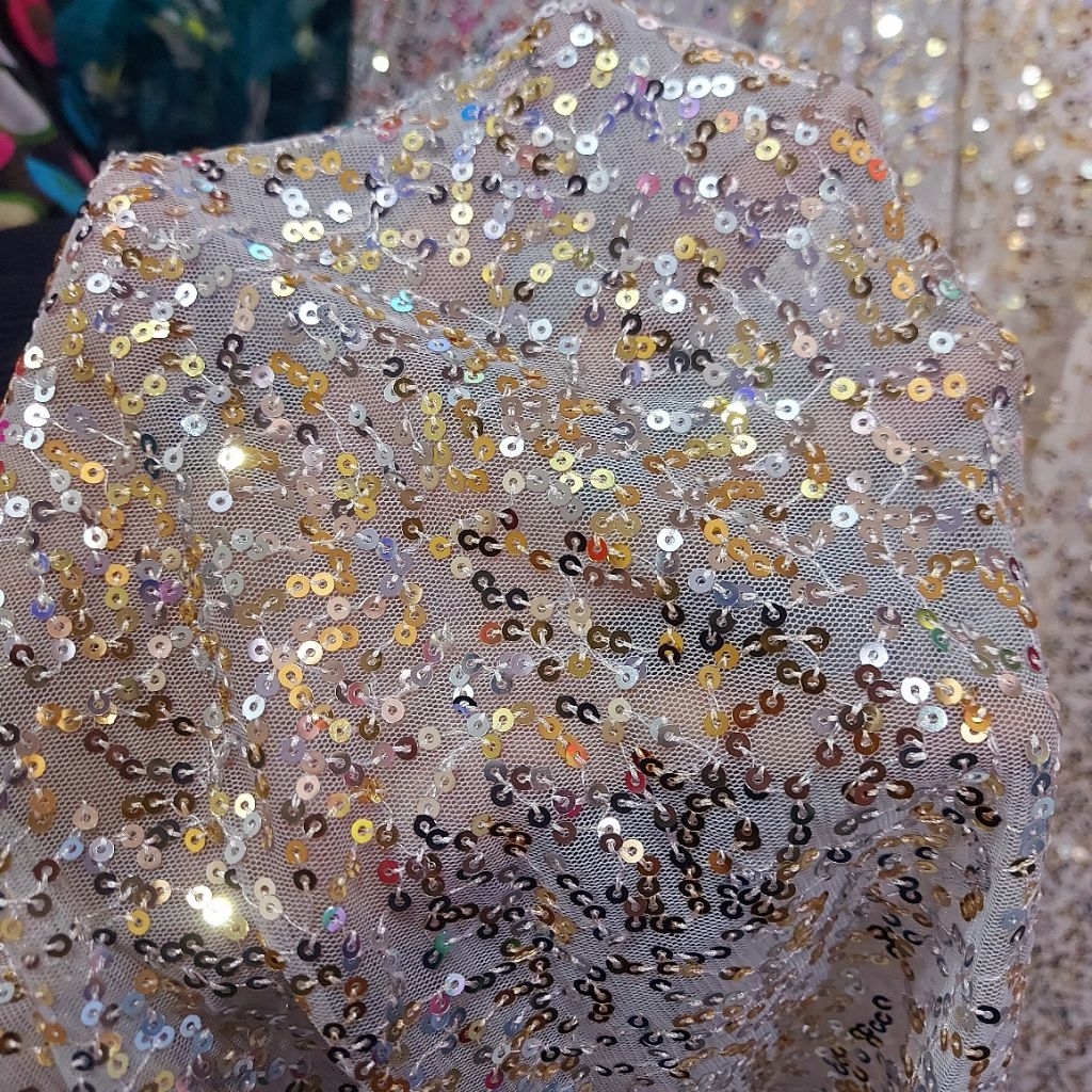 kain payet sequin premium  - kain payet seribu  - kain payet sequin meteran ( abu ) c