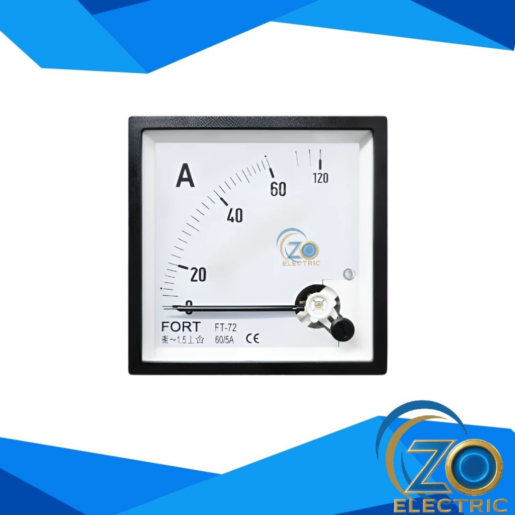 FORT Ampere Meter Analog AC 60/5A 72 x 72 / Panel Meter 60A Via CT FT-72