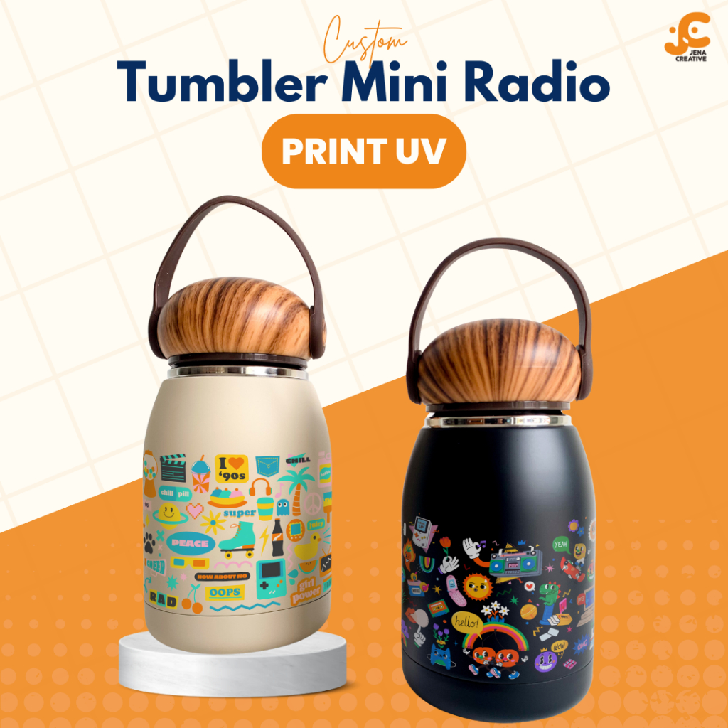 Tumbler Custom Mini Radio Cetak UV/Tumbler Tutup Kayu Mini Custom/Print UV Nama/Logo/Merchandise Tum