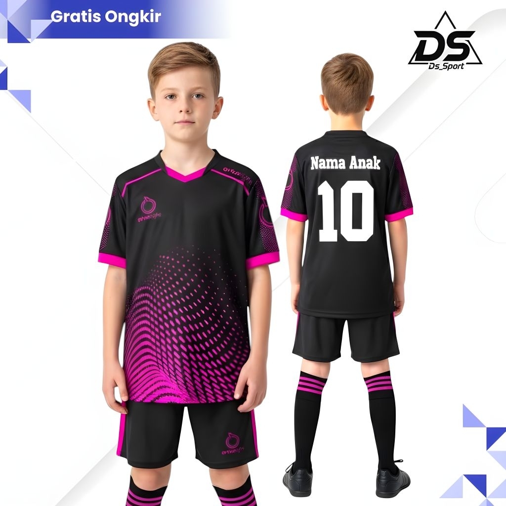 ORTUSEIGHT-Setelan Jersey Anak Laki-Laki Usia 5-14 Thn Custom Nama+Nomor, Baju Futsal Anak Dry-Fit