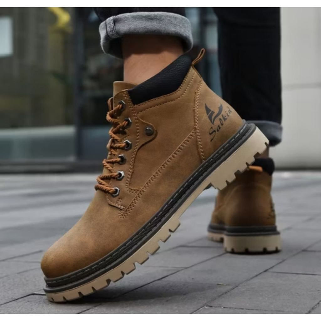 sepatu kasual boots coboy sepatu vintage pria wanita kulit