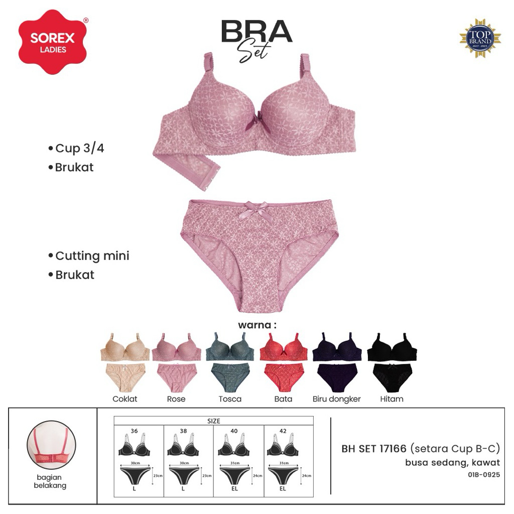 Bh set | Bra + Cd cup setara B SOREX 17166 pakai kawat dan busa standar