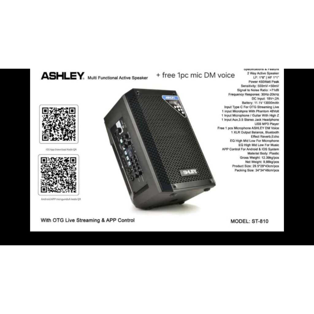 Speaker ashley ST 810 Speaker Portable Ashley  Bonus Microphone dm voice