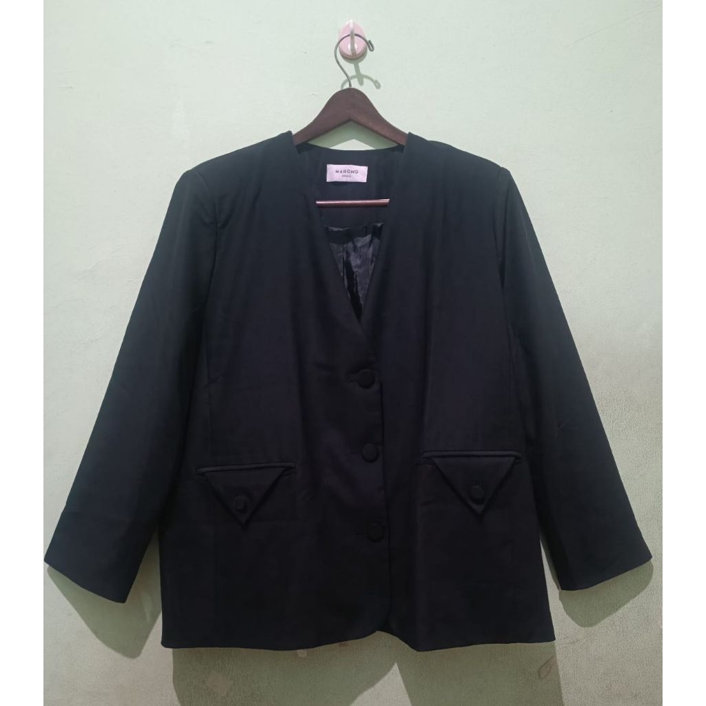 PRELOVED MARONG Blazer Formal Loose Kerah Wanita Hitam Bigsize LD 100+
