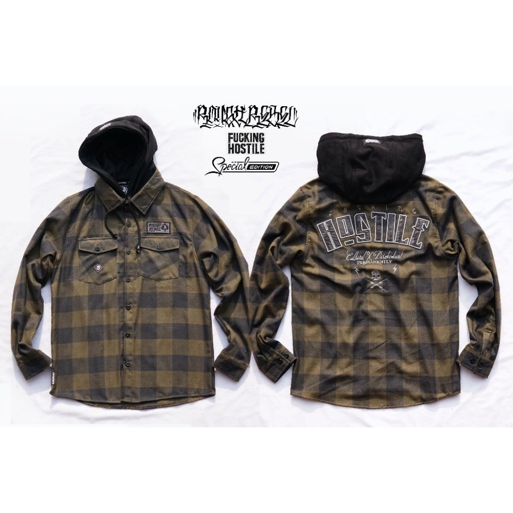 New Flannel Wool " Hostile Dark Green " - ROUGHREBEL ORIGINAL