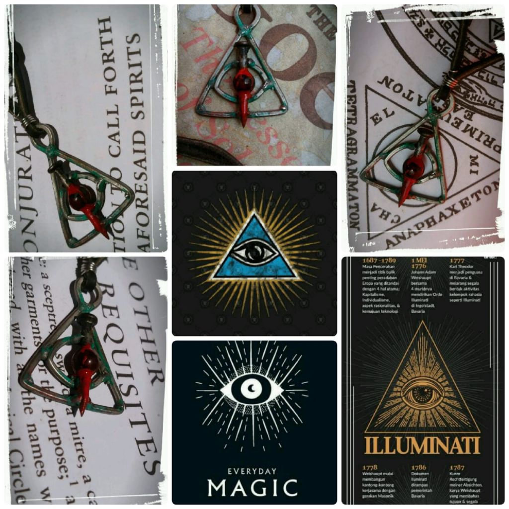 Kalung Liontin Titanium Vintage Etnik ILLuminati Piramida Ornament Batu Garnet Ghotik Choker Punk Ro