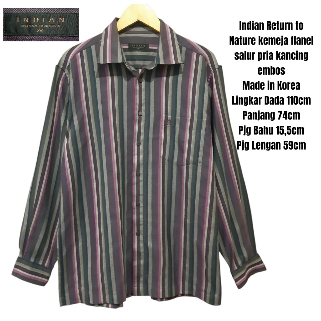 Kemeja flanel salur pria kancing embos