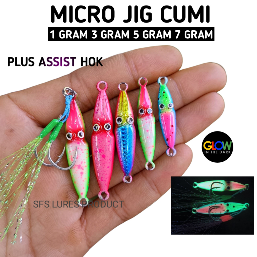 Micro jig set assist hook 3gram/5gram/7gram 10gram ful gid metal jig 10gram fosfor glow in the dark 