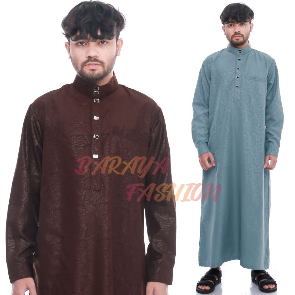 Jubah Gamis Pria Remaja Motif Etnik Lengan Manset Panjang