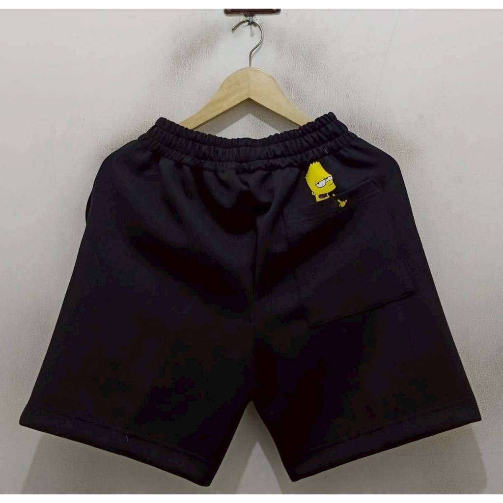 CELANA PENDEK SHORT PANTS SWEATPANTS THE SIMPSON HAND SIGN POCKET BACK BLACK