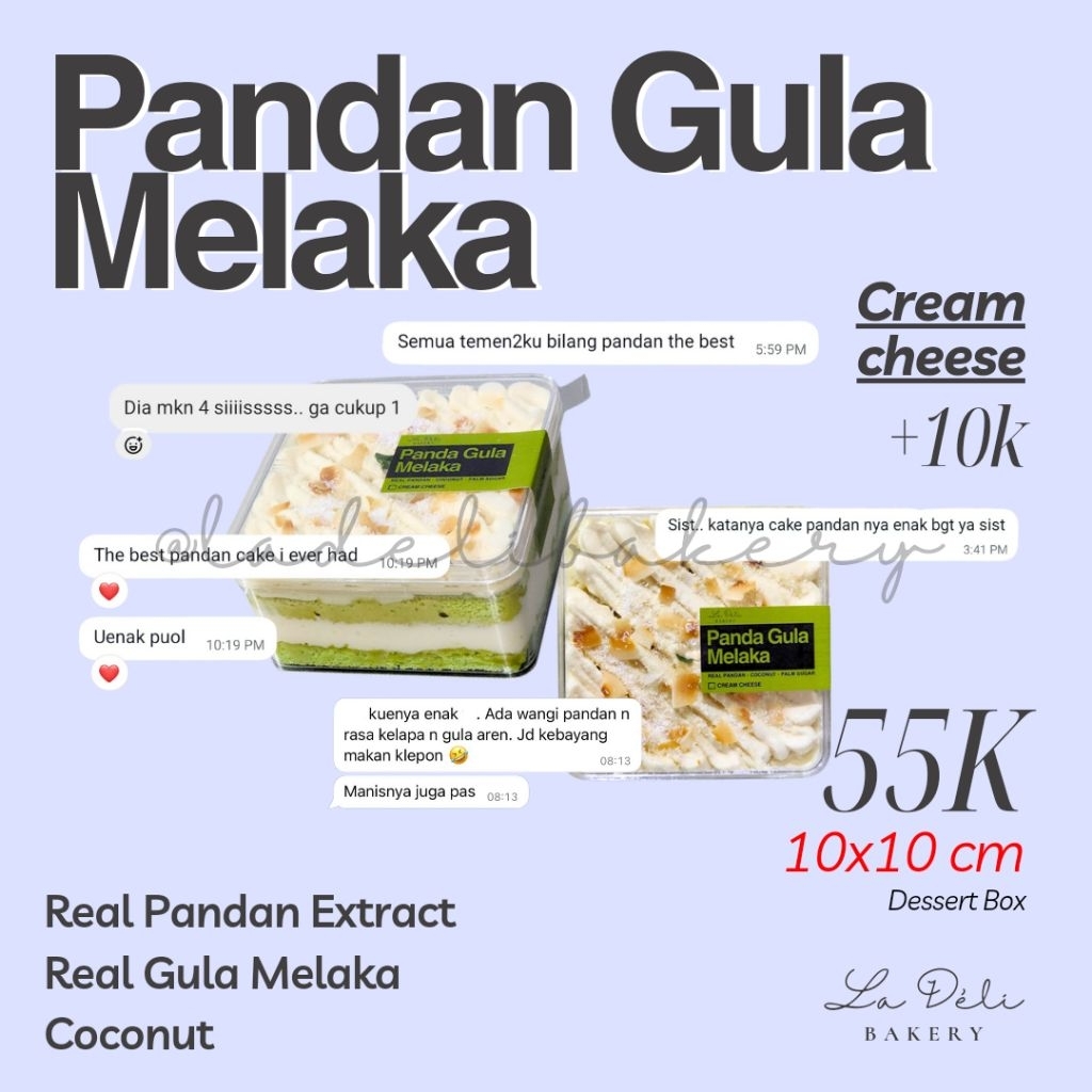 Dessert Box Matcha Pandan Gula Melaka Jawa Coconut Kelapa Cream Cheese Goma No Mori Black Sesame Mat