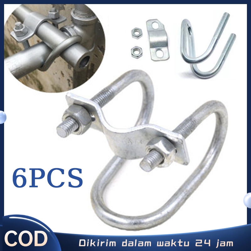6pcs Klem Pipa Besi Klem Pipa M8 Double U-shaped Klem Besi Bulat Klem Pipa Conduit