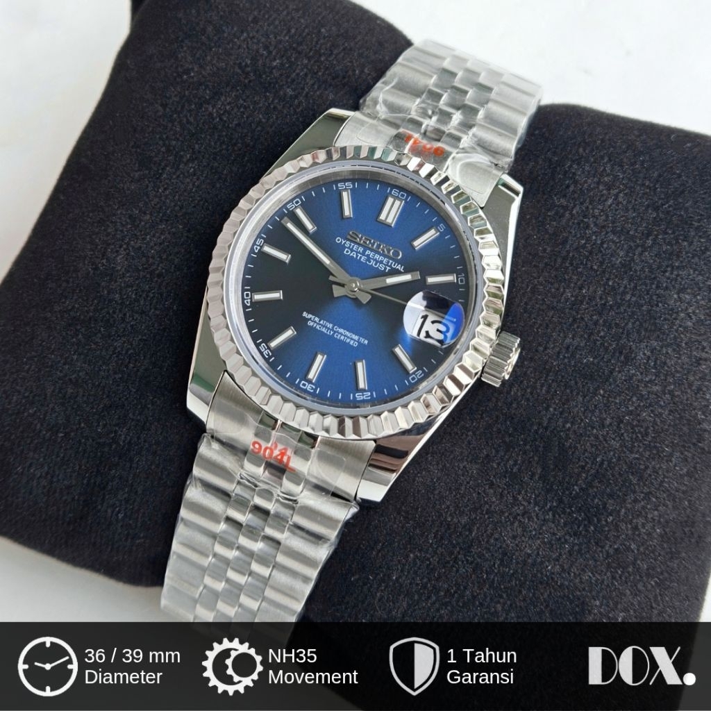 Seiko Datejust Stick Biru Movement NH35 Automatic SeikoMod Rantai Jubilee