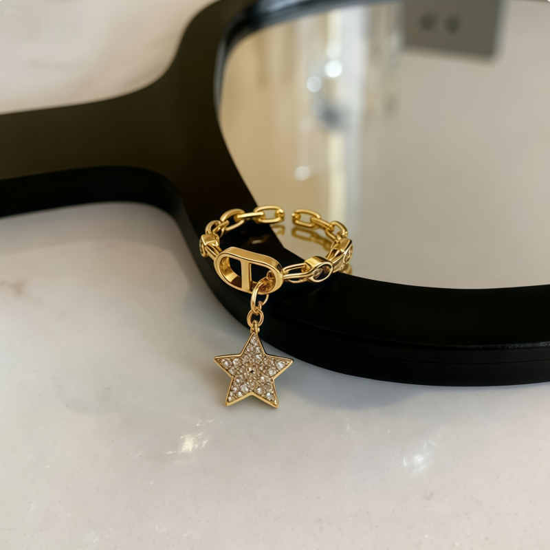 Cincin Zirkon Bintang Lima Sudut Huruf CD Model Baru - Cincin Klasik Fashion Retro Eropa dan Amerika