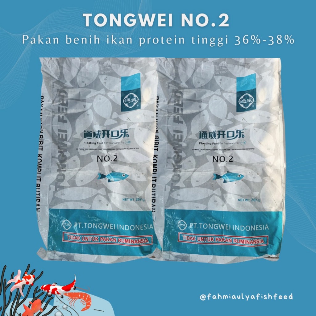 (PAKET  10 KG) TONGWEI NO.2  | Pakan Benih Ikan Tinggi Protein 36-38% | TONGWEI NO.2