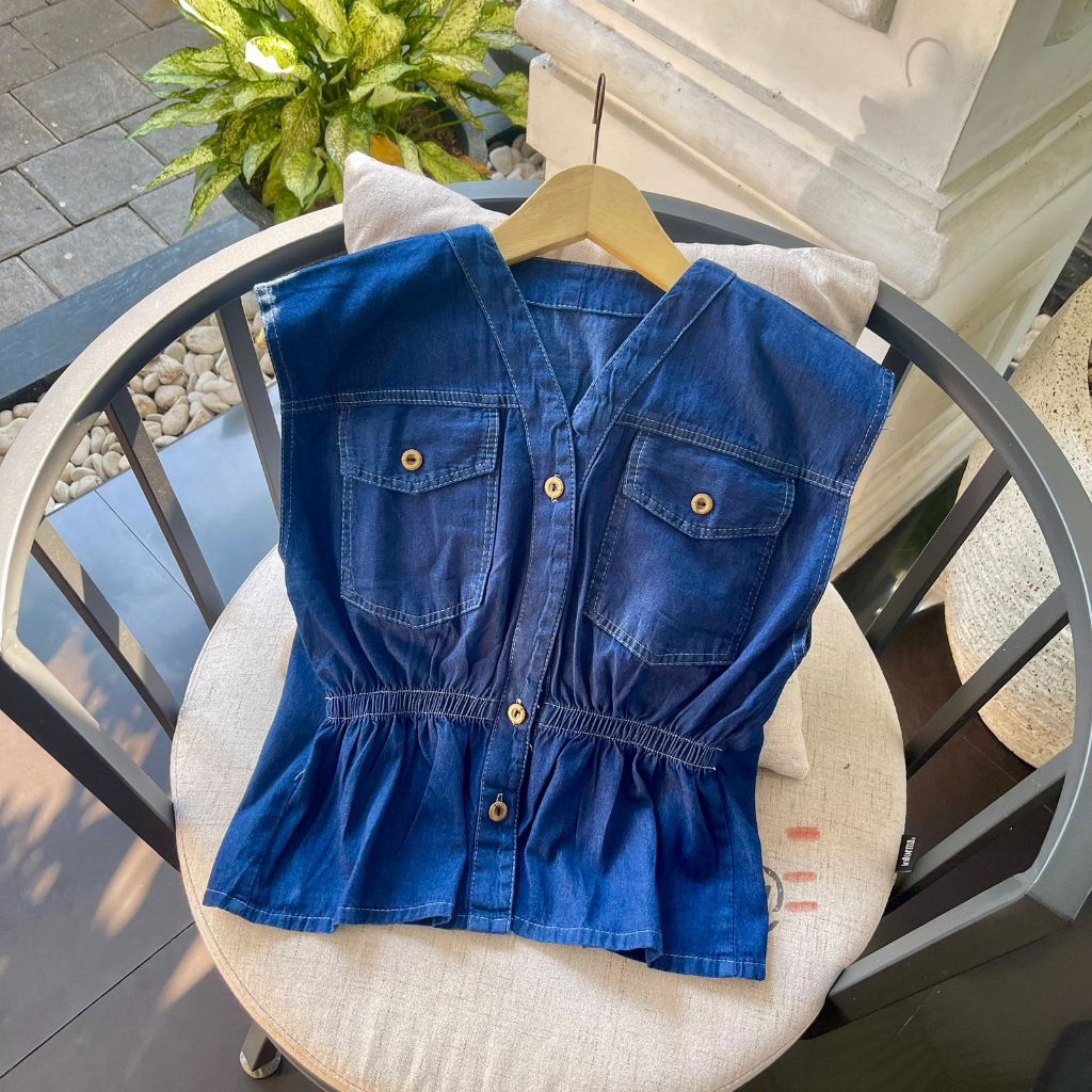 VEST JEANS KERUT / ZORA VEST CROP JEANS / ROMPI VEST JEANS