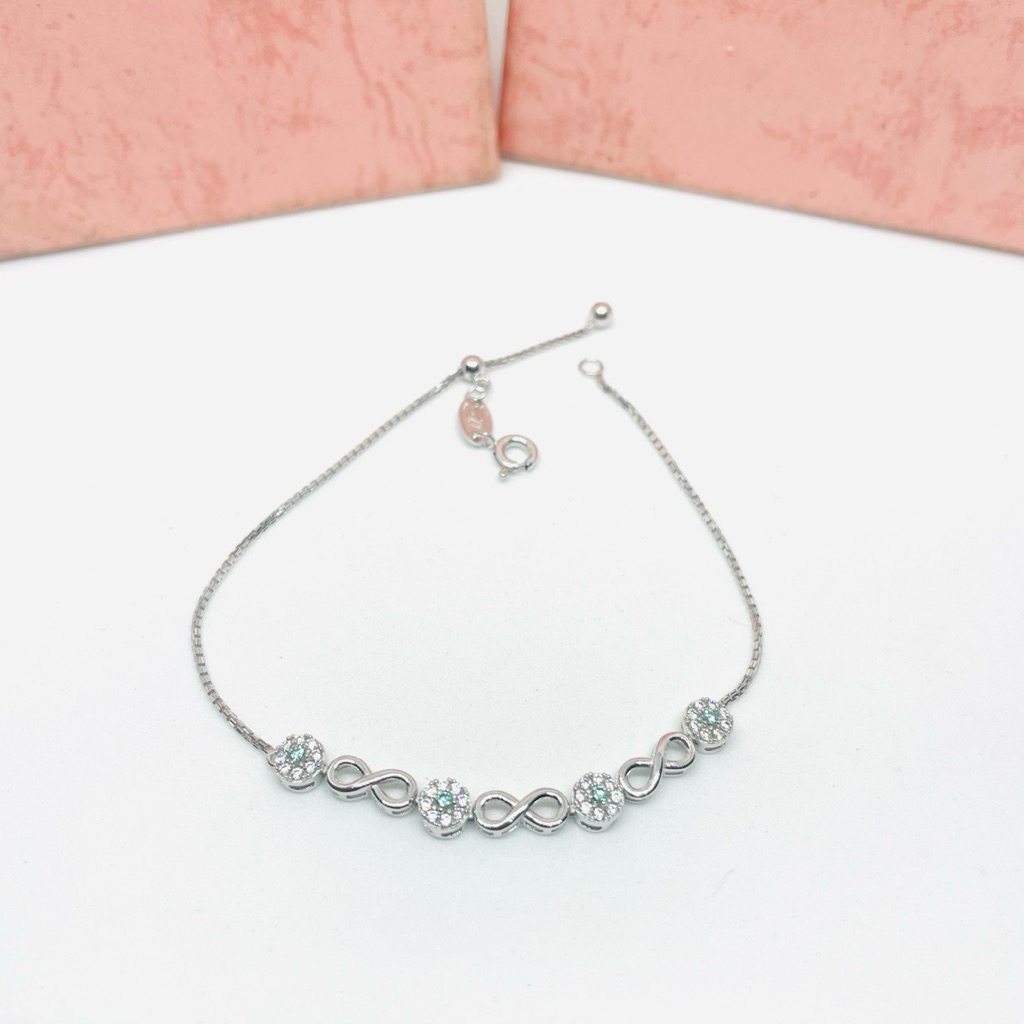 Gelang Serut Emas Putih Asli Kadar 375/8k mata hijau