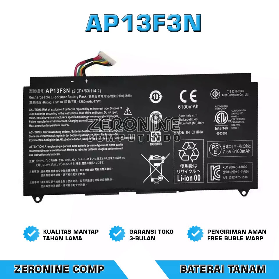 Baterai Battery Acer Aspire S7-392 S7-393 Ultrabook AP13F3N 2ICP4/63/1