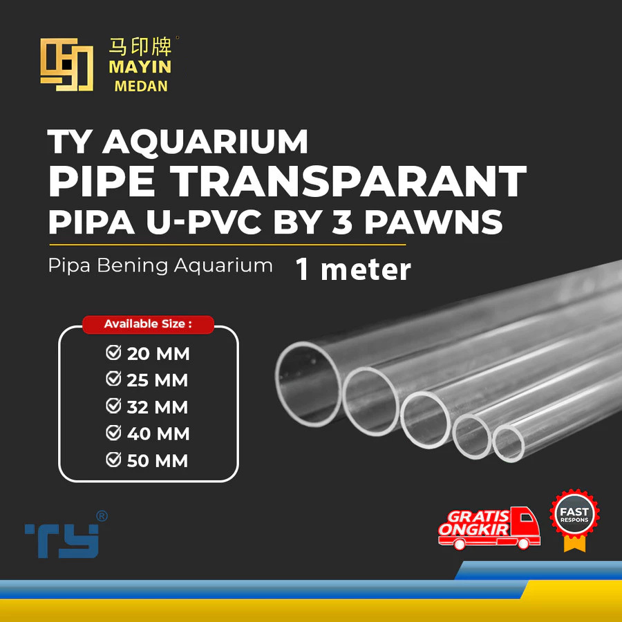 TY Aquarium Pipe Transparent 1 meter Pipa Pipe Acrylic by 3 Pawns - Pipa Bening Akrilik Aquarium