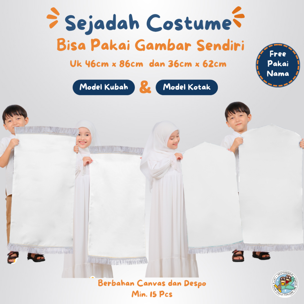 Vitto Kidswear Sejadah Sajadah Anak Motif Bebas Custom Design Bisa Custom Nama Lengkap Pouch dan Tas