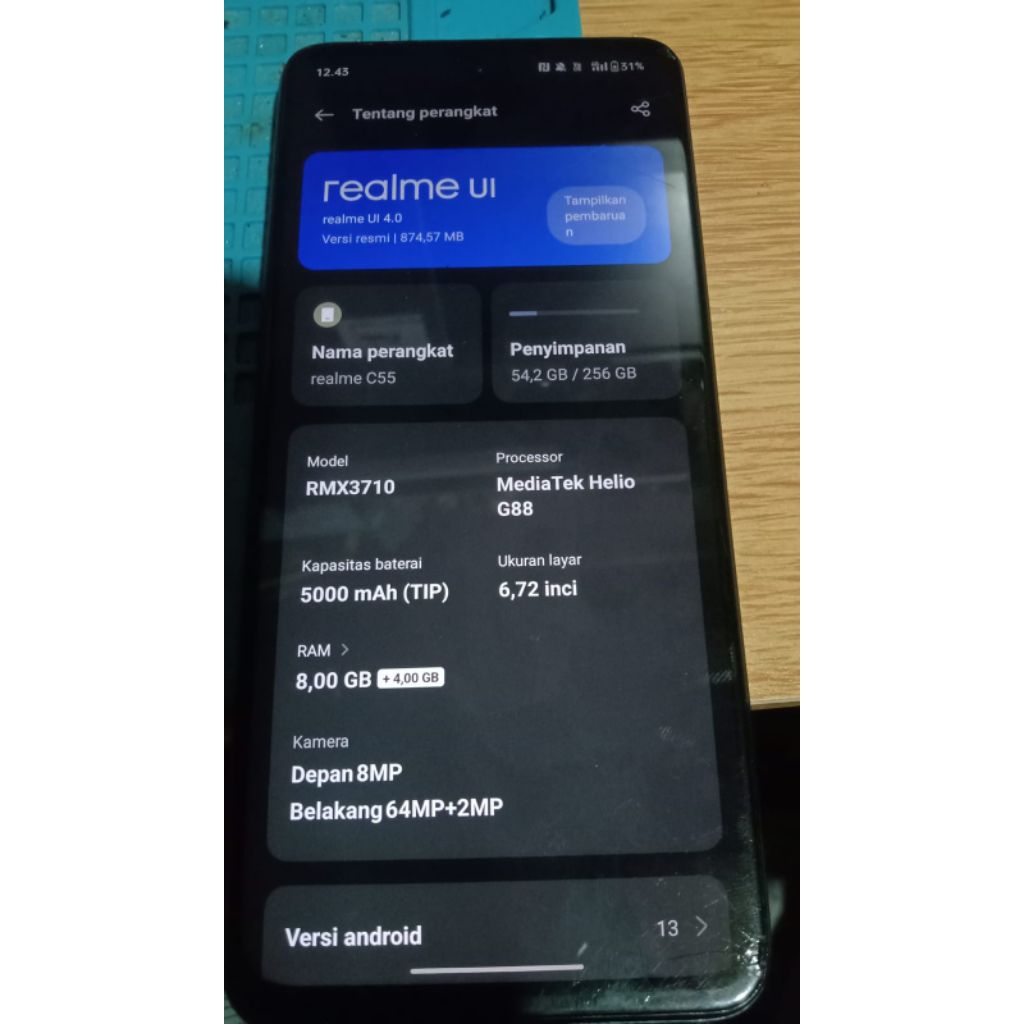 Mesin realmi c55 Normal Copotan original Ram 8+4