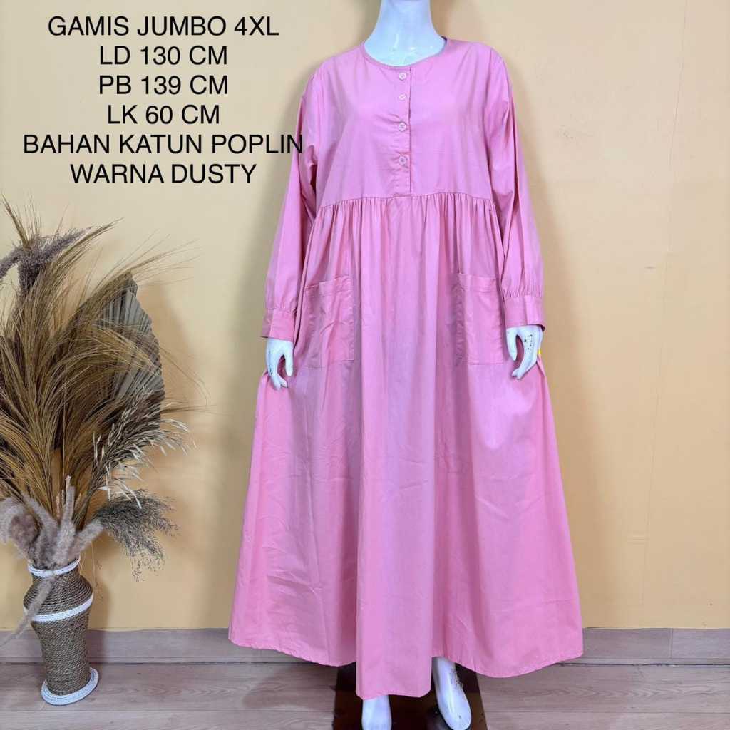 Gamis Jumbo Bigsize Wanita Ld 130 Cm Model Polos Bahan Katun Poplin Adem
