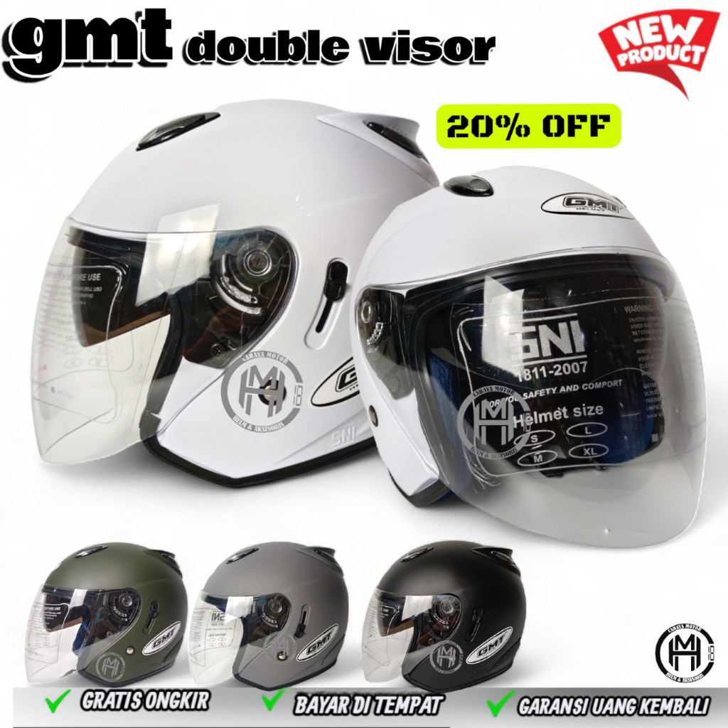 HELM CENTRO DOUBLE VISOR|MODEL INK CENTRO|MERK GMT|HALF FACE